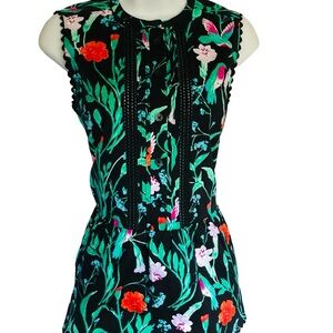 NWT Kate Spade Jardin Poplin Hummingbird Floral Print Sleeveless Top XS Small